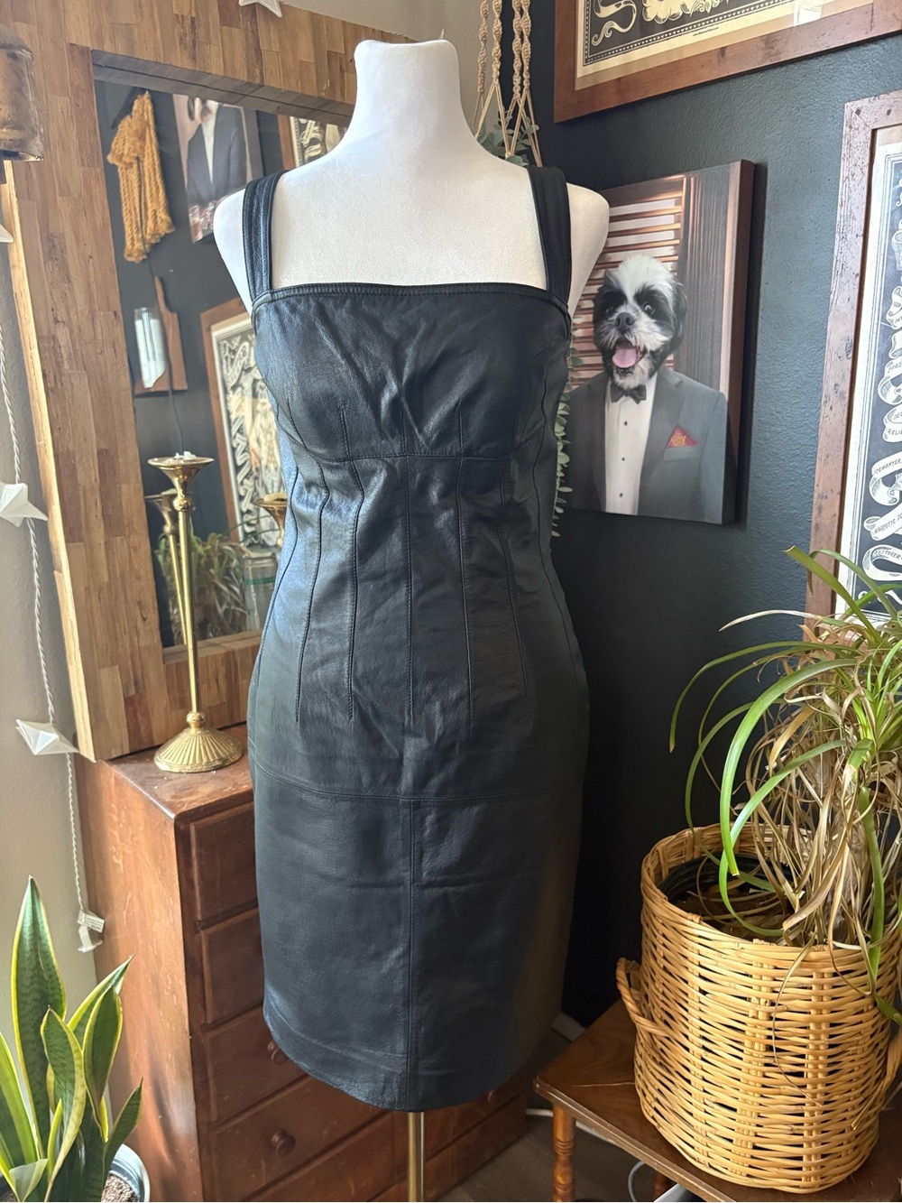 Classic Black Leather Sheath Dress - Flattering Women’s Dress